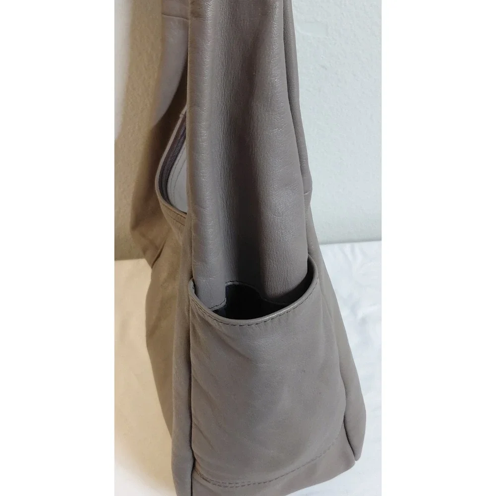 Vintage Genuine Leather Hobo Bag Taupe Gray Slouch Shoulder Purse Made in Mexico